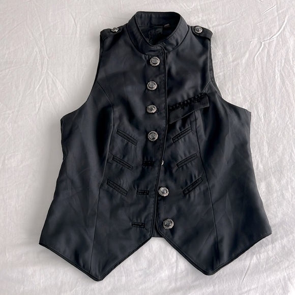 Dark Navy Blue High Neck Button up Vest - Picture 1 of 2